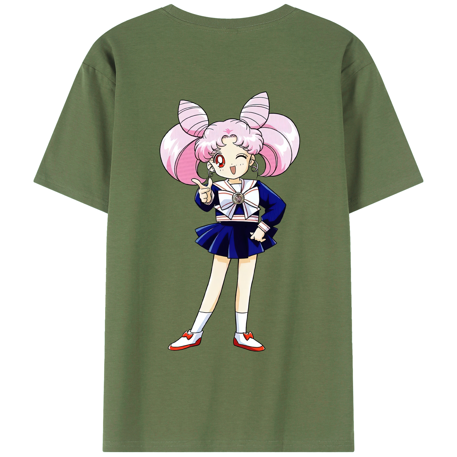 （画像用） 美少女戦士セーラームーン ちびうさ Sailor Moon Chibiusa Tsukino Usagi Small Lady Serenity 綿100％ メンズ半袖Tシャツ（バックプリント） 通気性